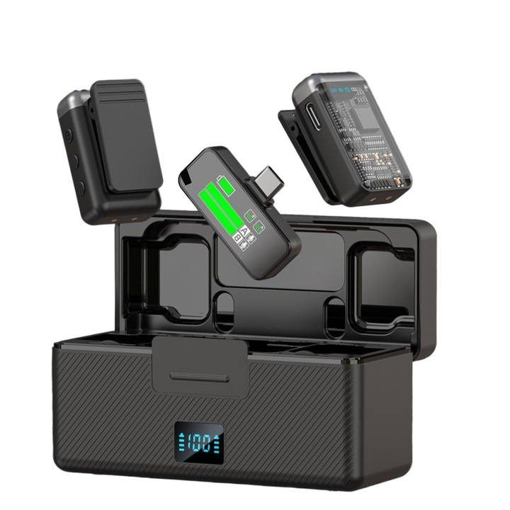 Microfon lavalier wireless, tip-C si Lightning pentru Iphone/Android