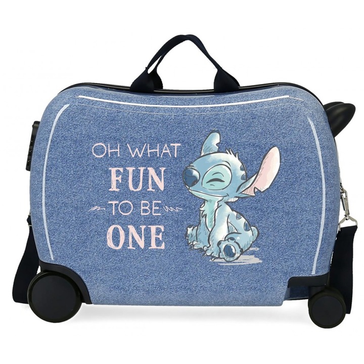 Valiza copii, ride-on, Disney Stitch Dance it out, ABS, 4 roti, albastra, 50x38x20 cm