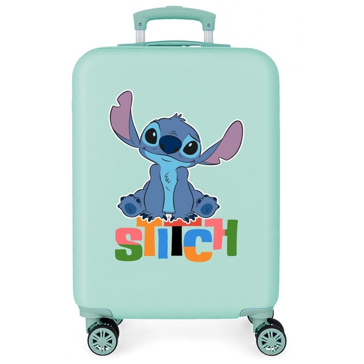Troler copii, Disney Aloha Stitch, ABS, valiza mica, verde turcoaz, 55x38x20 cm