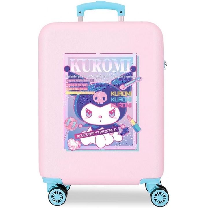 Troler copii, Kuromi Current mood, ABS, valiza mica, roz-turcoaz, 55x38x20 cm