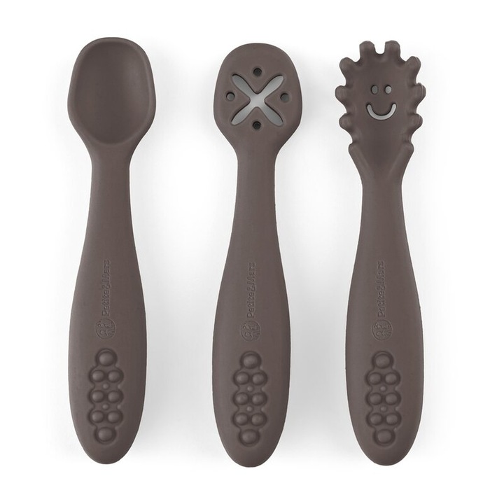Set 3 lingurițe din silicon Petite&Mars Take&Match, Bitter Cocoa, 11x2cm, fără BPA
