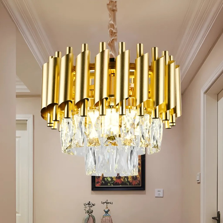 Candelabru Cristal VERSAILLES Petito, 3xE14, Diametru 30, Inaltime Reglabila, IP20, Auriu, Becuri Neincluse