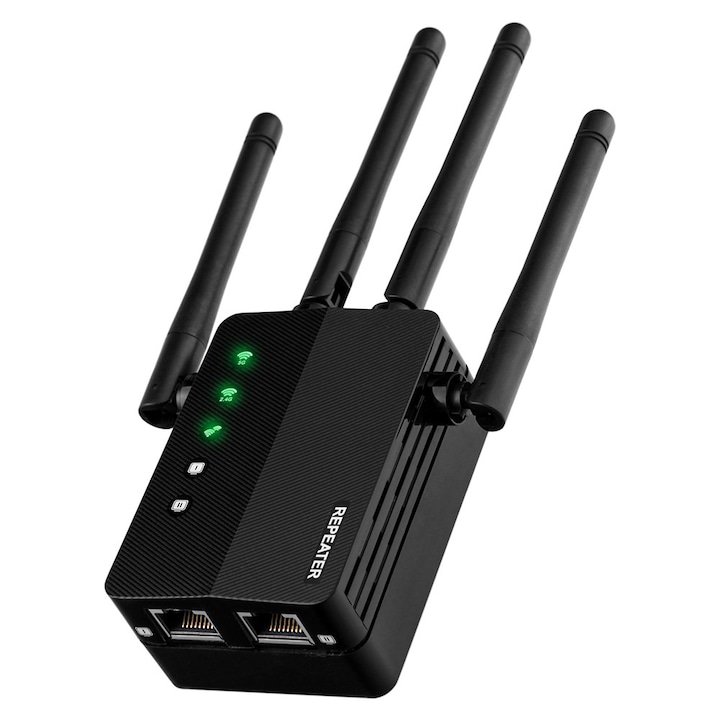 ORBER Repetor de amplificare dual-band 1200M, amplificator de semnal WiFi wireless, 802.11 ac, 2, 4 si 5, 8 GHz de mare putere, punct de acces, ABS, Negru