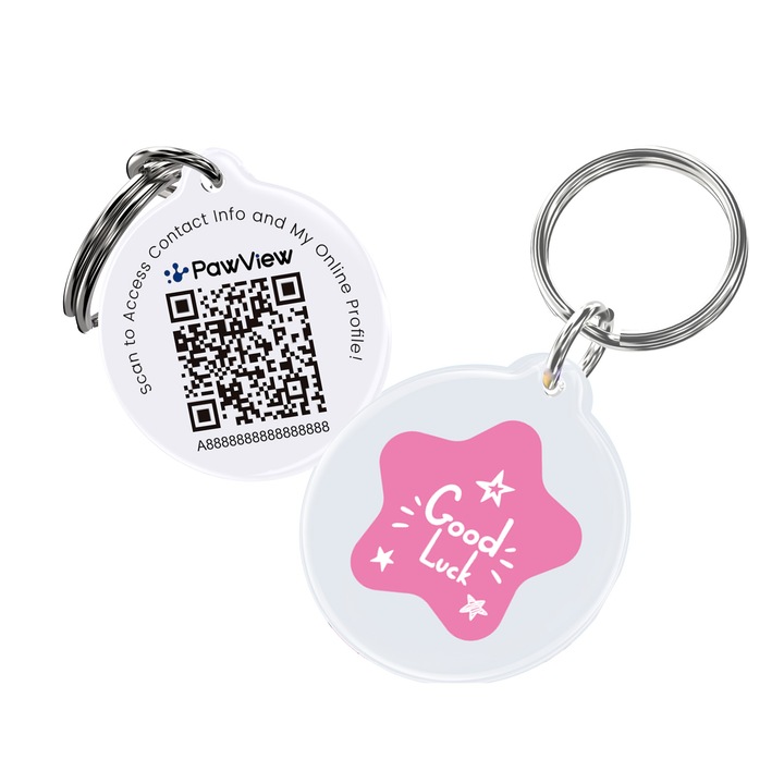 PawView® Medalion Smart Tag pentru Caini, Pisici si Obiecte, Cod QR Anti-Pierdere, Alerte Locatie, Profil Online, Confidentialitate Controlata, Rasina Epoxidica Impermeabila si Silentioasa, cu Asistent AI pentru Animale in Aplicatie