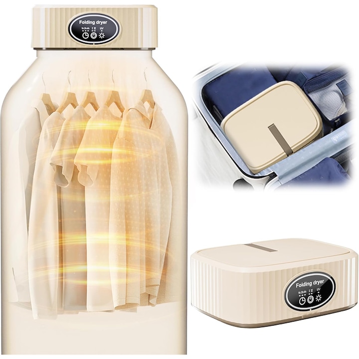 YOUKUKE Домашна сгъваема сушилня за дрехи, 600W, капацитет 15 кг, 2 режима, преносима, бързо сушене, премахване на акари, дезинфекция, подходяща за всякакъв тип дрехи, 28.5 x 22 x 11.5 см