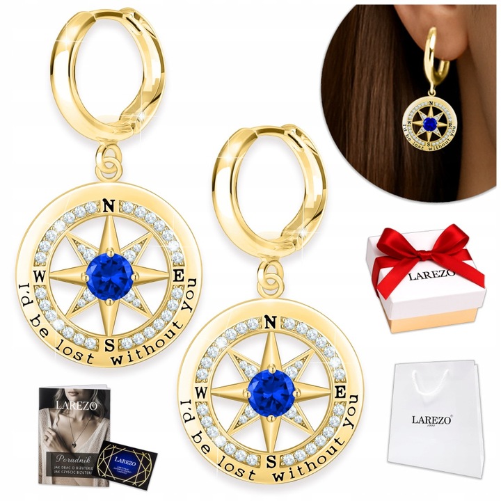 Cercei Din Argint 925, Larezo, Model Busola, Auriu, Argint De Inalta Calitate, Pietre: Zirconii, Calitate Superioara A Executiei, 16.5 x 17 x 14.5 mm