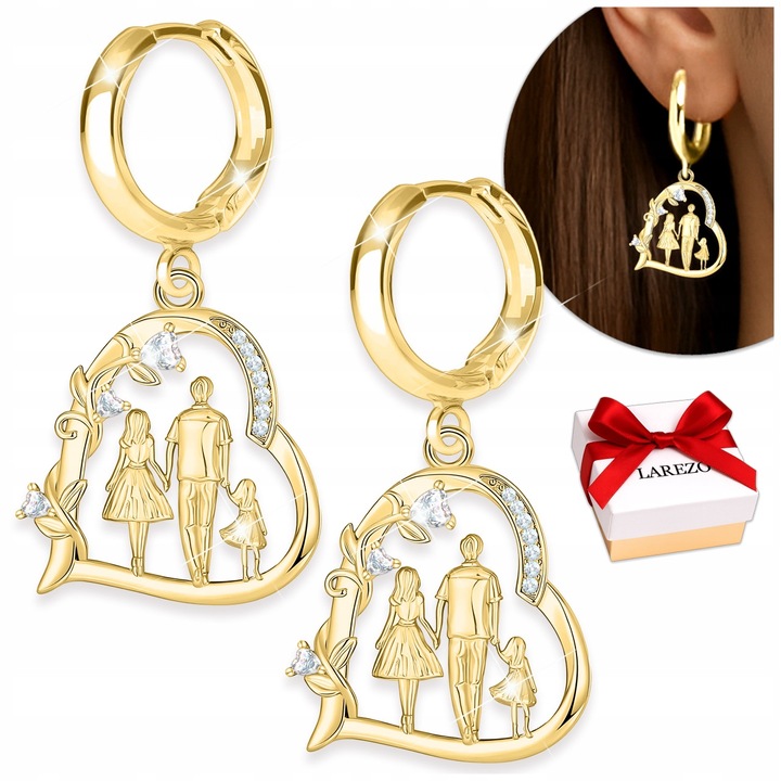 Cercei Din Argint 925, Larezo, Model Mama Si Fiica, Auriu, Argint De Inalta Calitate, Pietre: Zirconii, Calitate Superioara, 21 x 17 x 19 mm