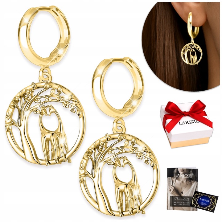 Cercei Din Argint 925, Larezo, Model Girafa, Auriu, Argint De Inalta Calitate, Antialergic, Calitate Superioara A Executiei, 20 x 17 x 17 mm