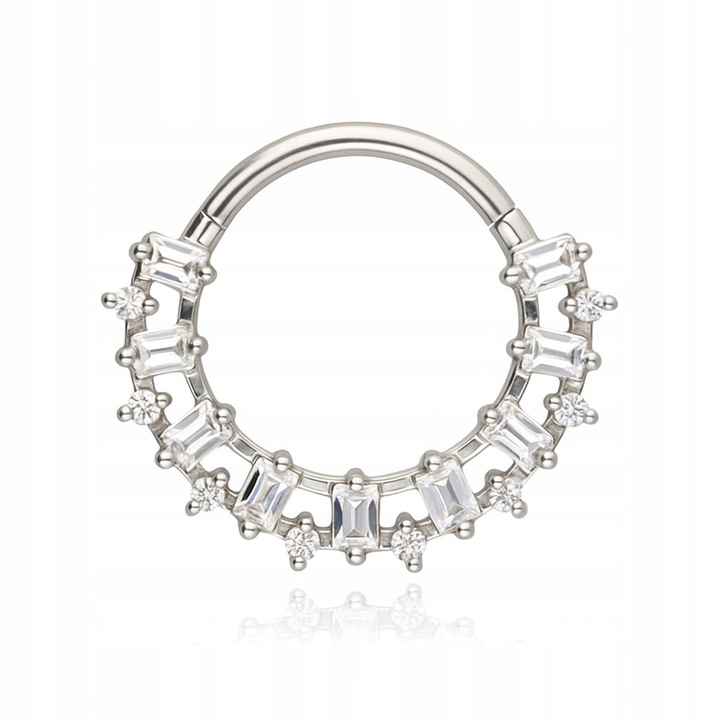 Inel clicker argintiu cu zirconii, 1.2x8mm, otel chirurgical 316L