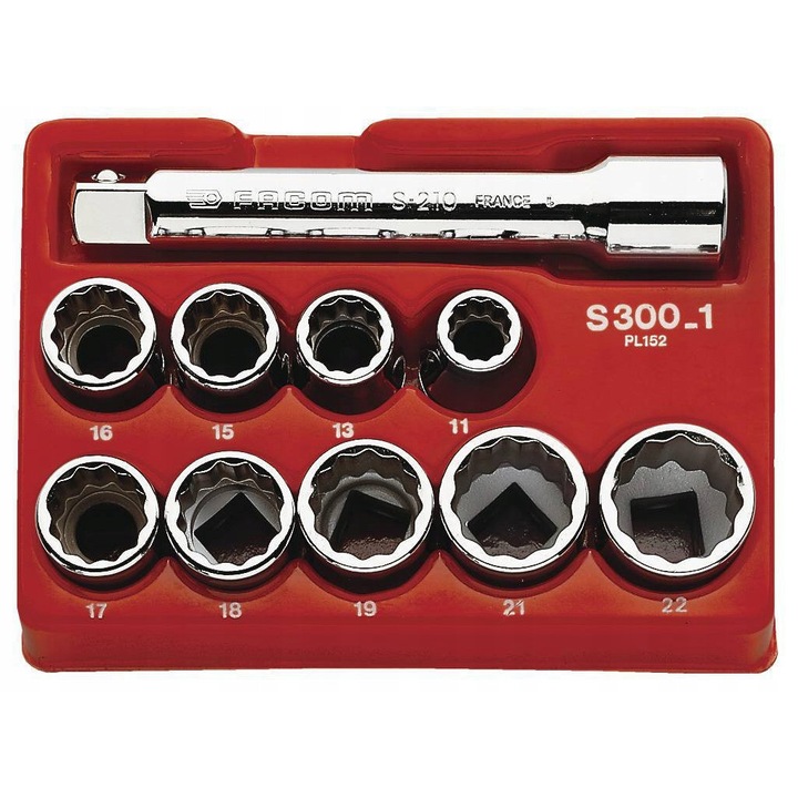 Set Chei Tubulare Facom J.300-1, 3/8", 10-19 mm, 9 Piese