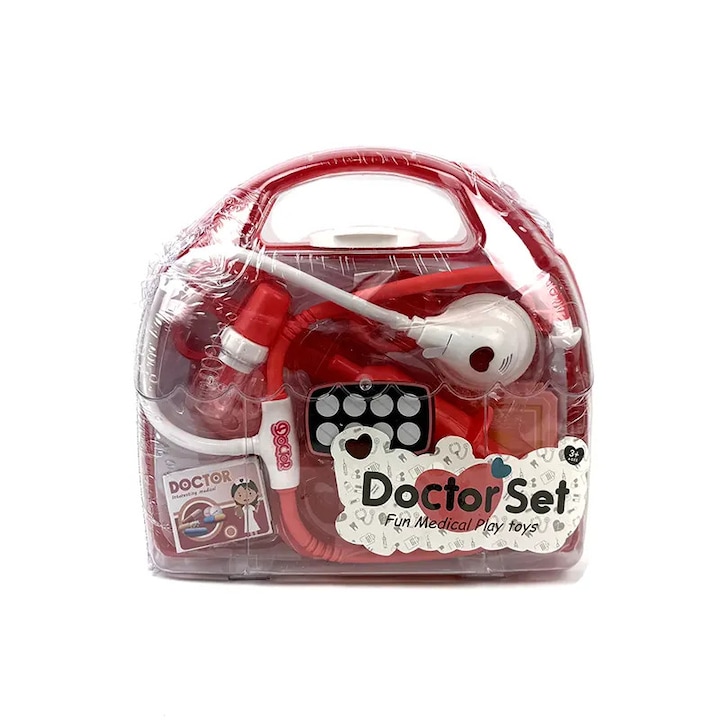 Set medical copii, Valiză roz, Stetoscop, Seringă, Accesorii medicale