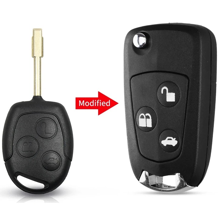 Techstar, трансформиращ се калъф за автомобилни ключове тип нож, съвместим с Ford Mondeo, Focus, Fiesta, 3 модифицирани бутона