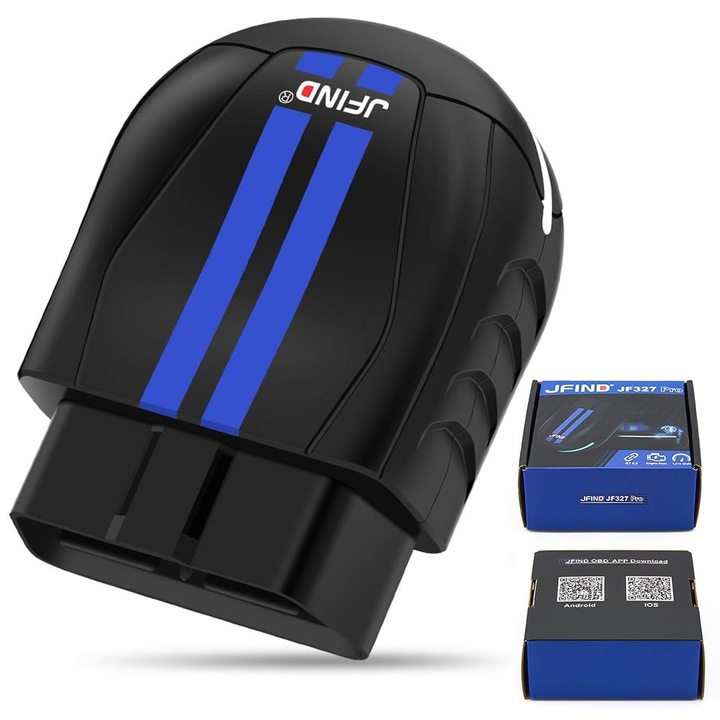 OBD2 автомобилен диагностичен тестер JFIND JF327 Pro с Bluetooth 5.0, четене и изтриване на кодове за грешки, данни в реално време, приложение за Android и iOS