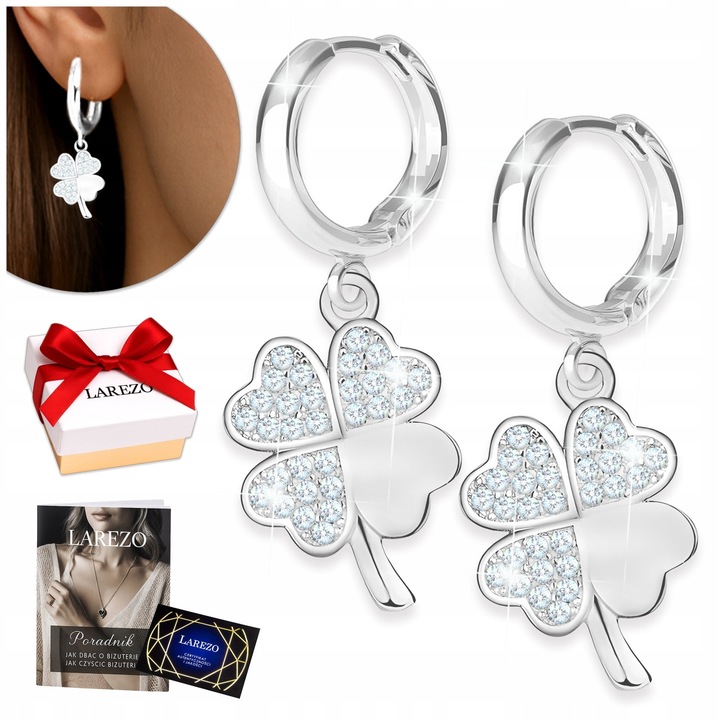 Cercei Larezo, Model Cerc, Trifoi, Argintiu, 20x17x13.5mm