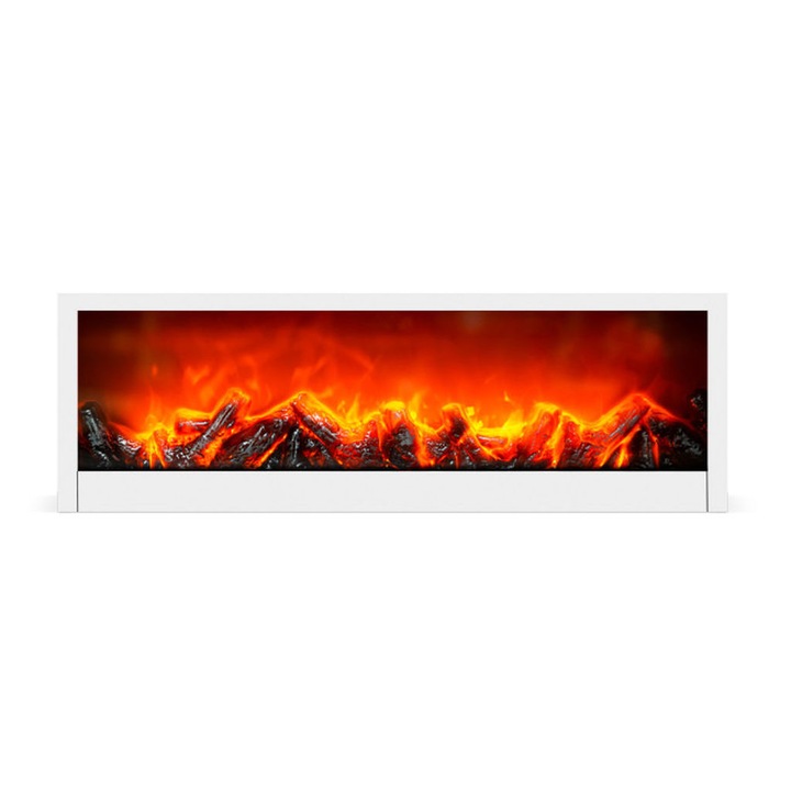 Semineu decorativ LED cu efect de flacara – alb – pe baterii / USB – 60 x 10 x 20 cm