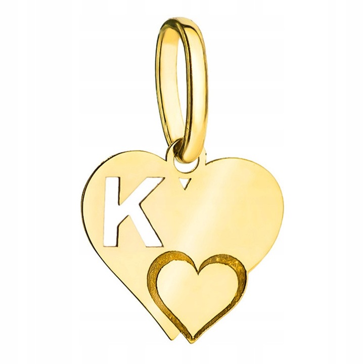 Pandantiv Aur Galben 14K, Inima cu Litera K, 15x10mm