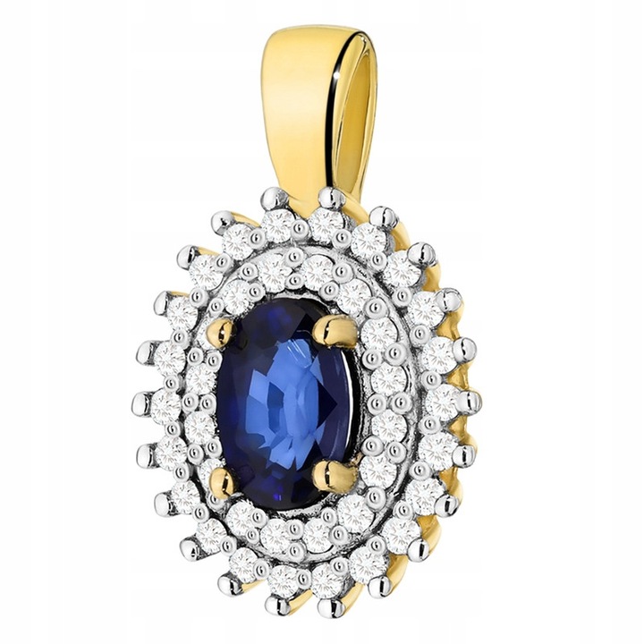 Pandantiv Aur 585, Safir 0.70ct, Briliante 0.19ct, 10x17mm