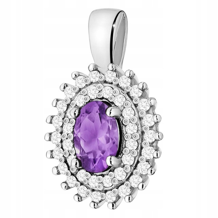 Pandantiv Aur Alb 585 cu Diamante 0.19ct si Ametist 0.40ct, 10x17mm