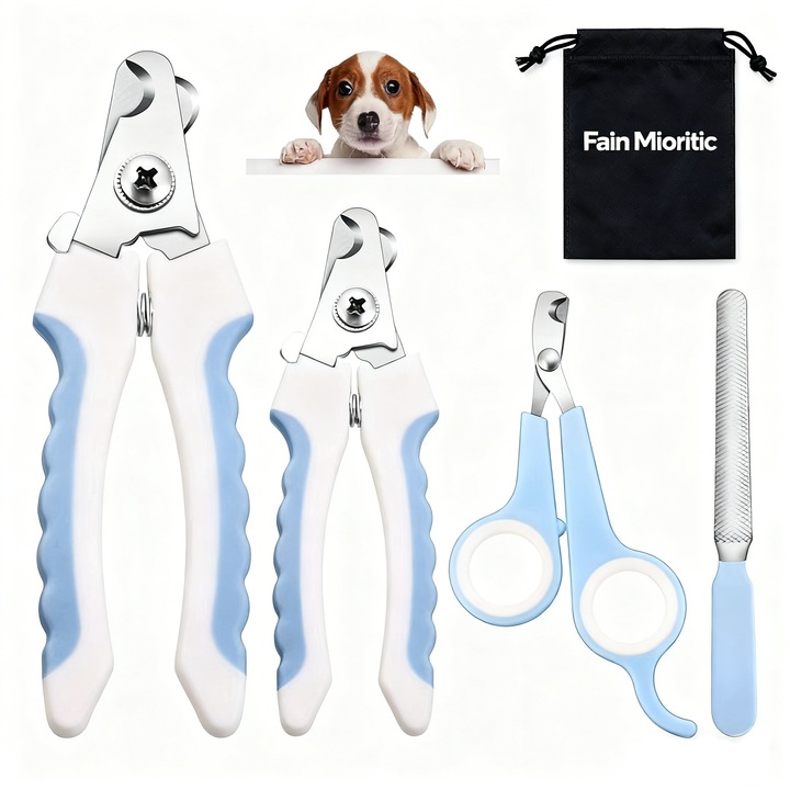 Unghiere pentru animale de companie, Fain Mioritic®，set de 4 piese, pentru ingrijirea unghiilor cainilor si pisicilor, include geanta de depozitare, potrivite pentru incepatori