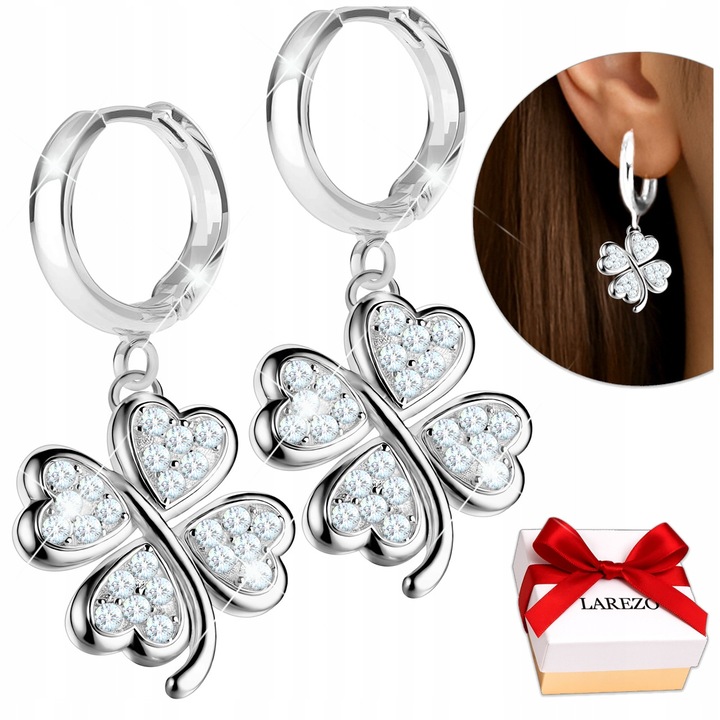 Cercei Larezo, Model Trifoi 2, Argintiu, 18x17x13mm