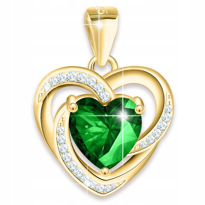 Set Pandantiv Larezo, Argint 925, Inima cu Zirconii, Auriu, 18x13, 5mm