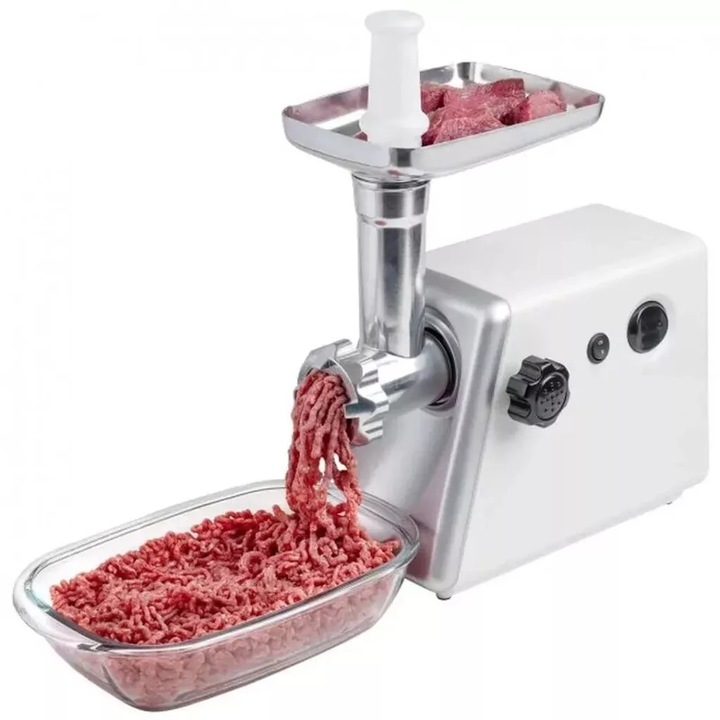 Mașină de tocat carne – metal, 1800W, 2,2 kg carne/minut, cu accesoriu pentru cârnați, cu formator de prăjituri