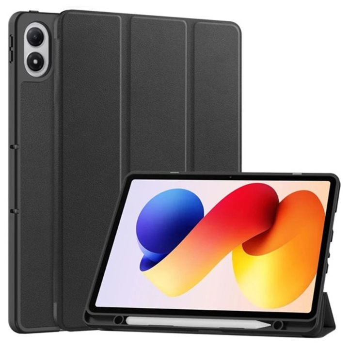 Gigapack tabletvédő álló, bőr hatású, aktív flip, oldalra nyíló, trifold, asztali tartó, ceruza tartó, fekete, kompatibilis: Xiaomi Redmi Pad 2 Pro