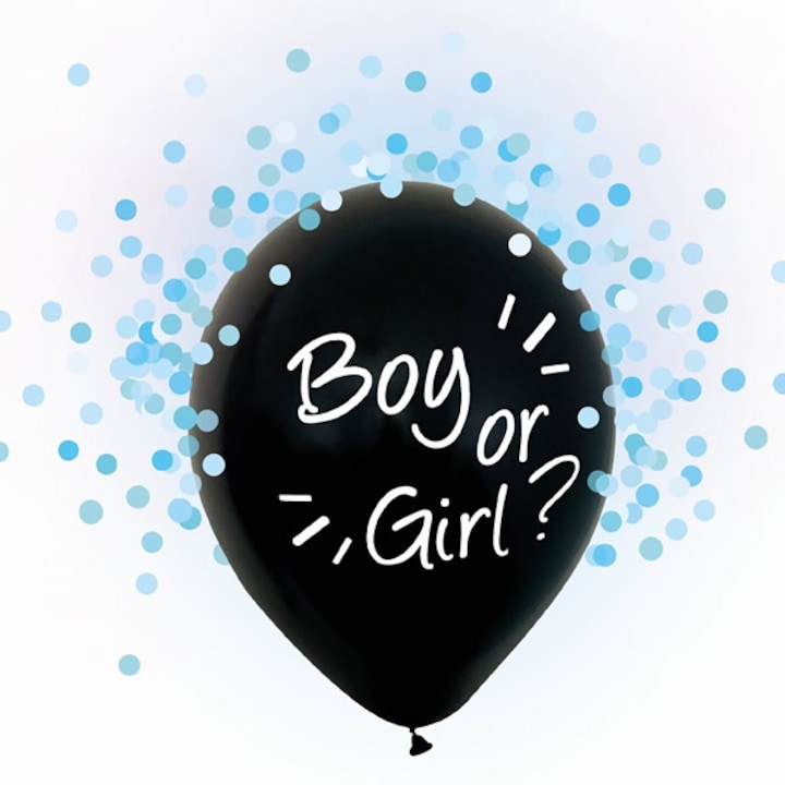 Balon din latex pentru bun venit bebe, cu inscriptie Boy or Girl, confetti albastru, 4buc