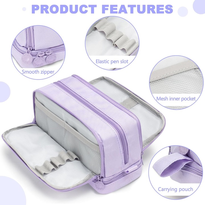 Penar fete, Capacitate mare, 4 Compartiment, 22X9.5X10cm, Violet
