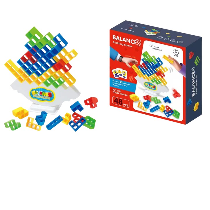 Tetra Tower társasjáték, 48 darabos, többszínű, gyerekeknek és felnőtteknek