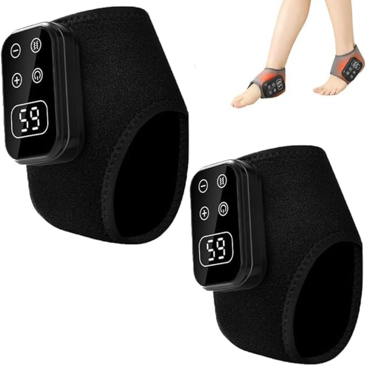 Lábmasszírozó készülék, 5 sebességfokozat és 5 hőmérséklet, 2 darabos készlet, fekete