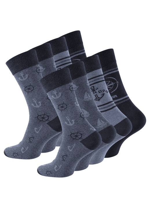 Sosete barbatesti din bumbac, 4 perechi, cu motive marine, marimea 39/42