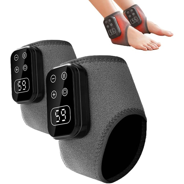 Aparat de masaj pentru picioare, 5 viteze, 5 temperaturi, portabil, gri, set 2 buc.