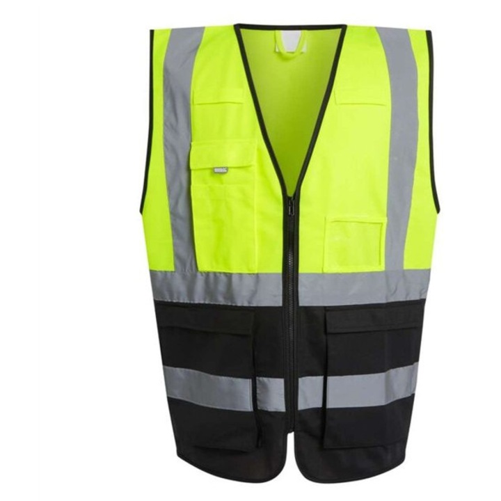 Unisex fényvisszaverő mellény, Pro Executive, Regatta RETRS251, sárga/fekete, XL