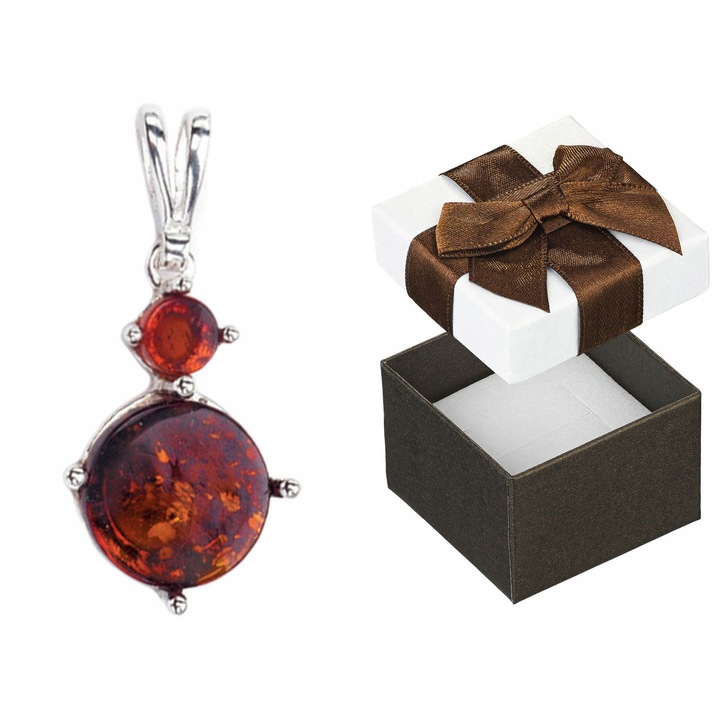 Pandantiv Argint 925 cu Chihlimbar, Design Circular, 32x15mm, Coniac