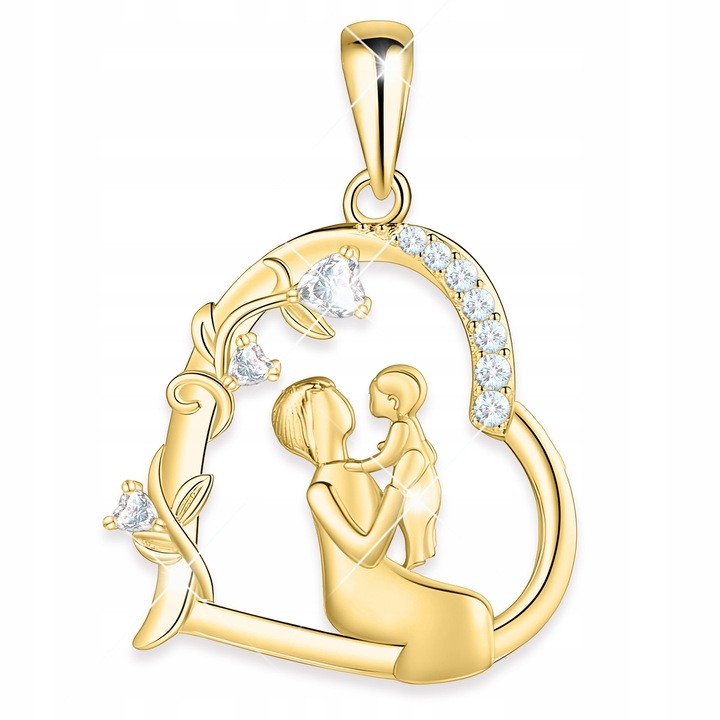 Set pandantiv argint 925, Larezo, model inimă, zirconii, auriu, 25x21x19mm