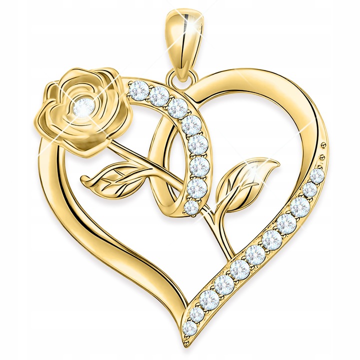 Set Pandantiv Argint Larezo, Model Inima, Roz, 23x18mm