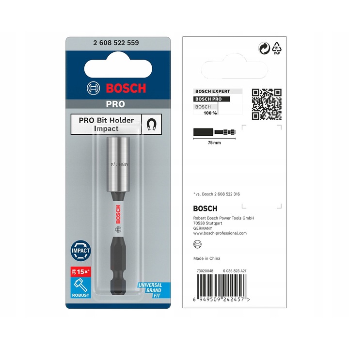 Suport magnetic 75mm 1/4" Bosch, prindere puternica, design subtire