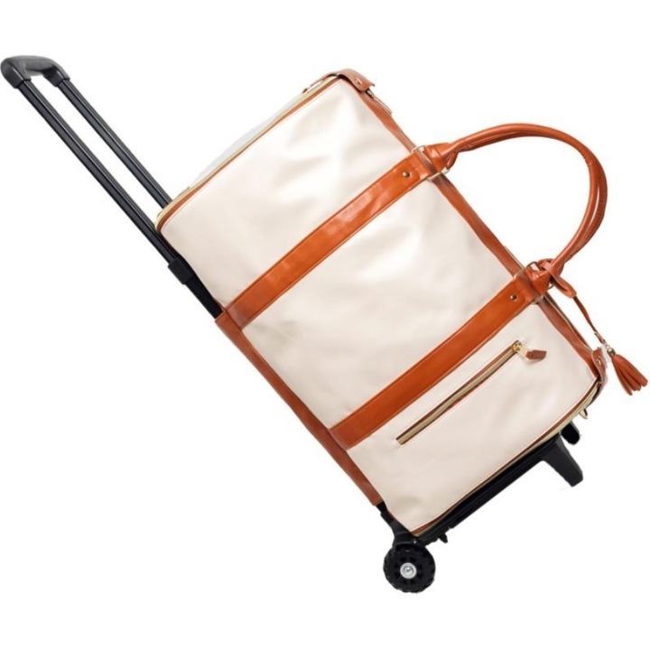 Női Gurulós Utazótáska, Kerekes Utazótáska, Ökológiai Bőr, Teleszkópos Fogantyú, Tágas Rekeszek, Ideális Utazáshoz és Hétvégére, 36-55L, Krémszín, PriStyle®