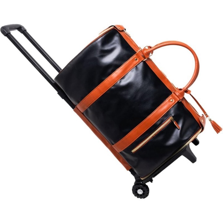 Női Gurulós Táska, Utazótáska Típusú, Kerekeken, Öko Bőr, Teleszkópos Fogantyú, Tágas Rekeszek, Ideális Utazáshoz és Hétvégékre, 36-55L, Fekete, PriStyle