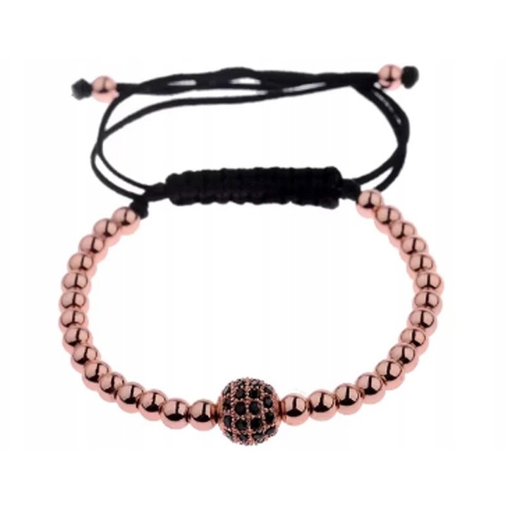 Bratara LOVRIN pe snur negru, bile placate aur, zirconii negre, lungime ajustabila