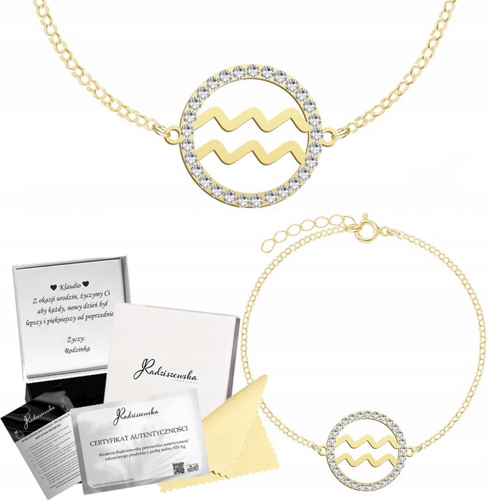 Bratara aurie Varsator, argint 925 placat cu aur de 24k, cristale, lungime ajustabila 15-19 cm