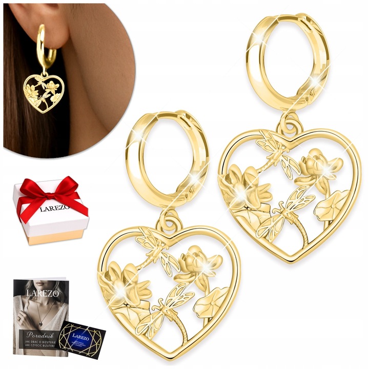 Cercei Din Argint 925, Larezo, Model Libelula, Auriu, Argint De Inalta Calitate, Antialergic, Calitate Superioara A Executiei, 16.5 x 17 x 16.5 mm