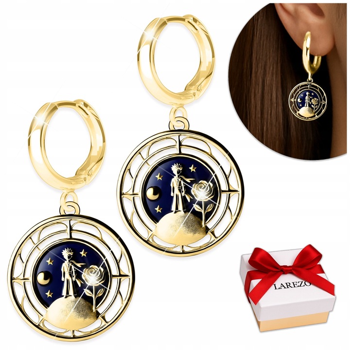 Cercei Din Argint 925, Larezo, Model Mic Print, Auriu, Argint De Inalta Calitate, Antialergic, Calitate Superioara A Executiei, 19 x 17 x 16 mm