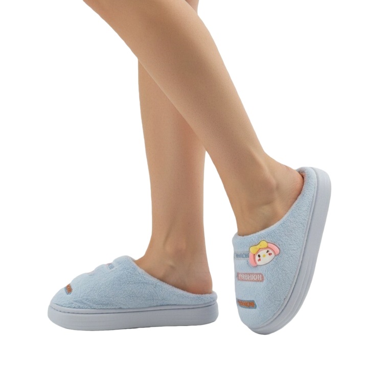 Papuci de casa pufosi L715albastru 122345, Albastru, 36-37