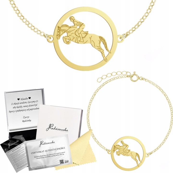 Bratara aurita din argint 925 Radziszewska, motiv calarie, lungime ajustabila 15-19 cm, placata aur 24K