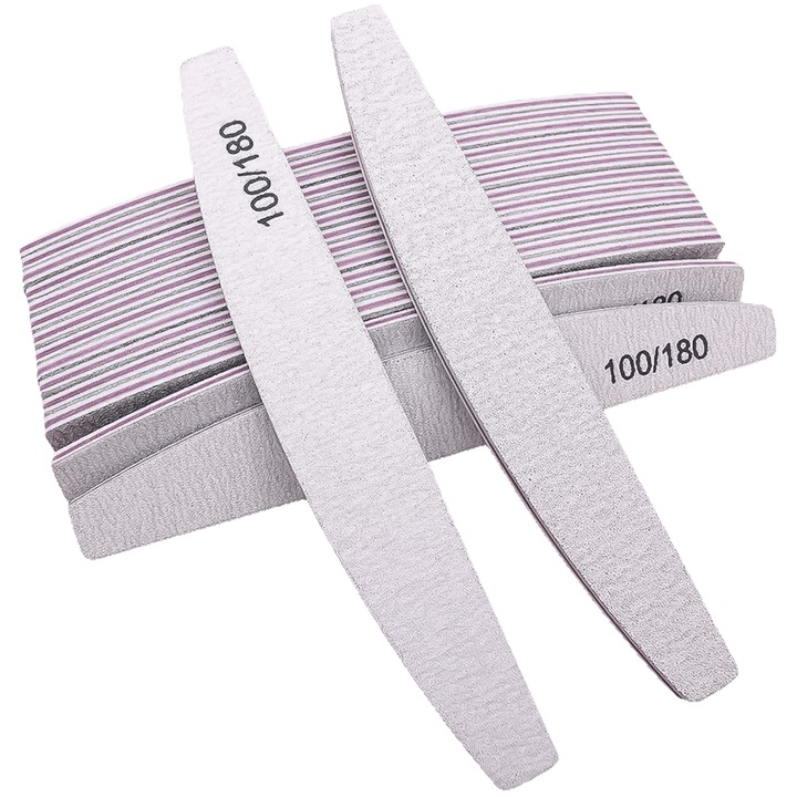 Set 10 Pile de Unghii Profesionale 100/180, Pila Dubla pentru Modelare si Finisare Unghii Naturale si Artificiale, Accesorii Manichiura si Pedichiura, Pila Ergonomica Refolosibila, Gri Deschis