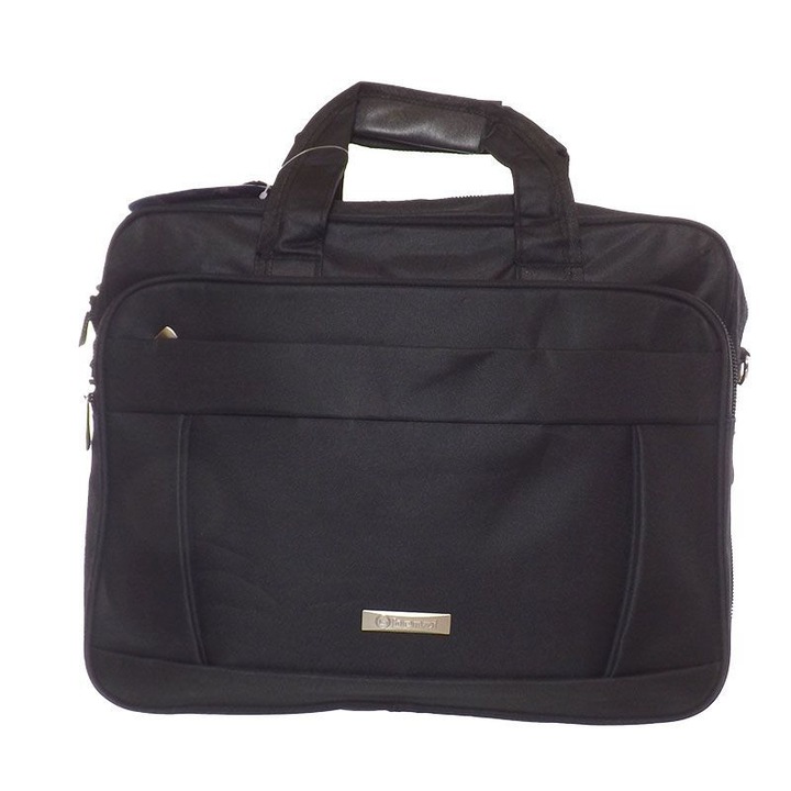 Férfi táska, fekete, gyöngyvászon, 40 x 32 x 13-16 cm