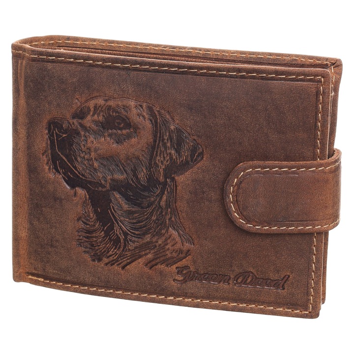 Portofel bărbătesc, GreenDeed, maro, piele, 12, 5 x 9, 5 x 2 cm