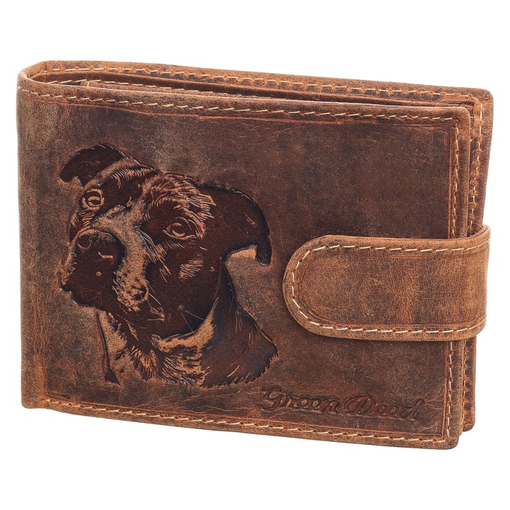 Portofel bărbătesc, GreenDeed, maro, piele, 12, 5 x 9, 5 x 2 cm